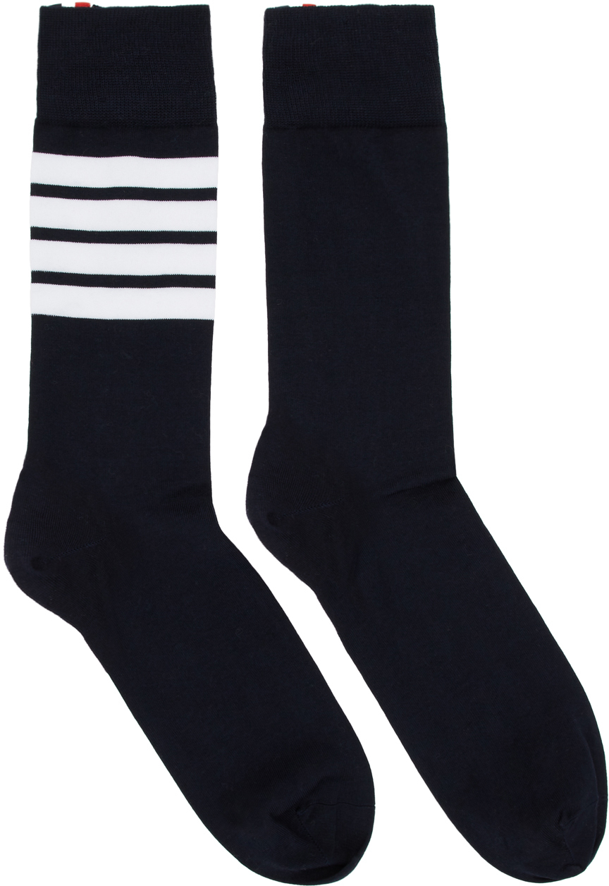 Navy 4-Bar Mid-Calf Socks
