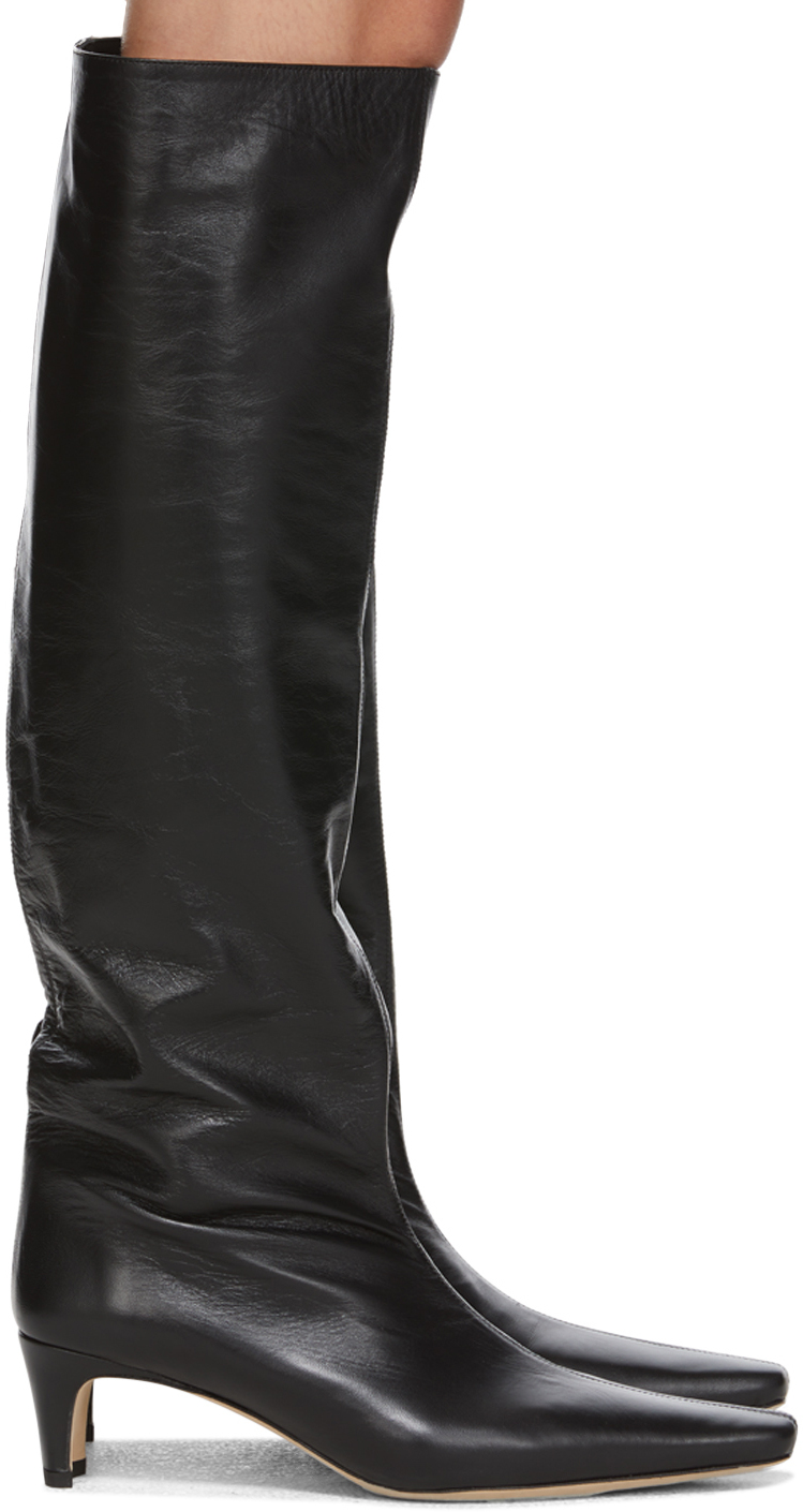 Staud: Black Leather Wally Boots | SSENSE