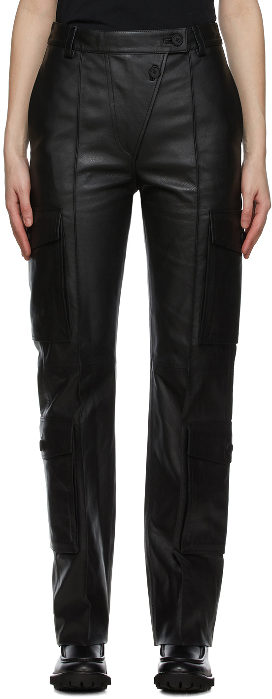Kenzo Black Leather Cargo Pants SSENSE