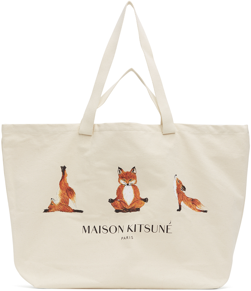 Maison Kitsuné: Off-White XXL 3 Yoga Foxes Tote | SSENSE