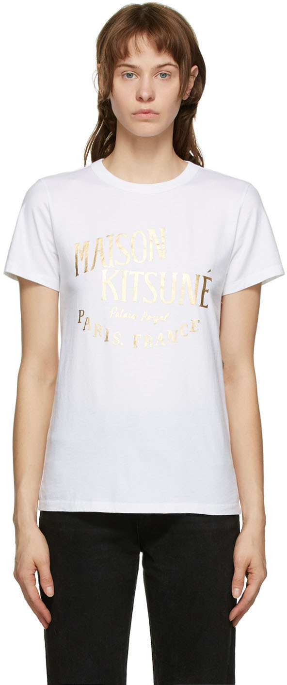 White & Gold Palais Royal Classic T-Shirt by Maison Kitsuné on Sale