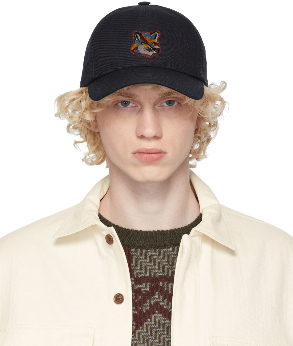 Maison Kitsuné: Navy Six-Panel Neon Fox Cap | SSENSE