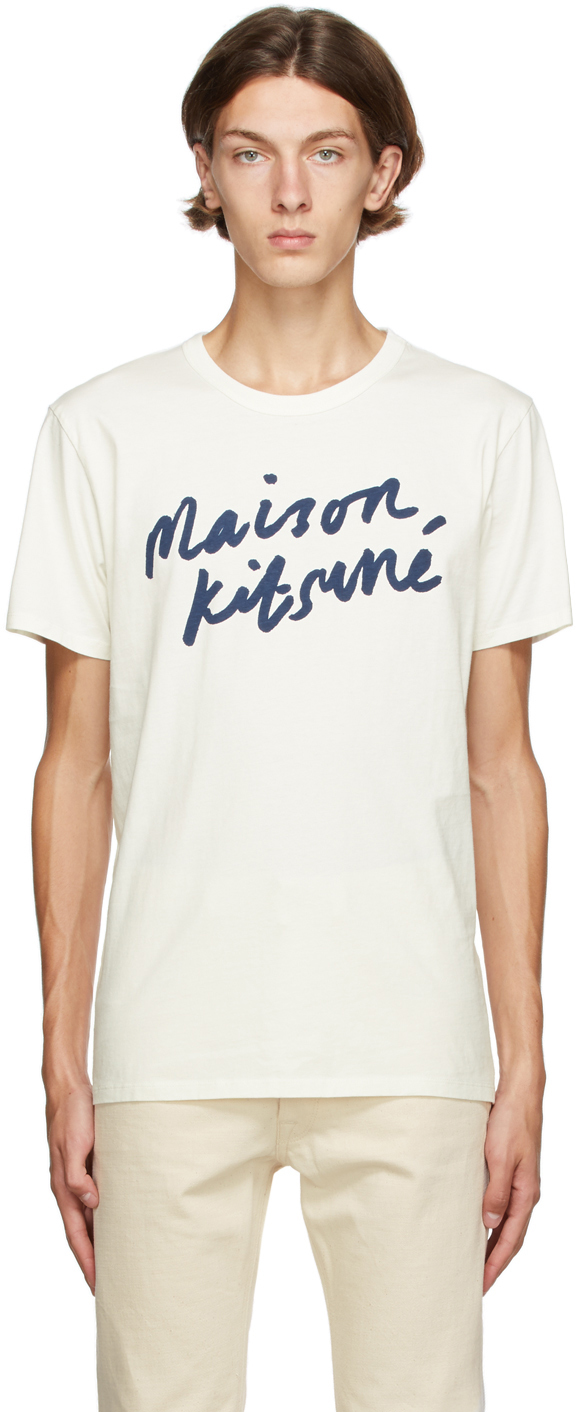Maison Kitsuné: Off-White Handwriting Classic T-Shirt | SSENSE