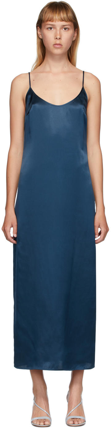 La Perla: Navy Silk Slip Dress | SSENSE Canada