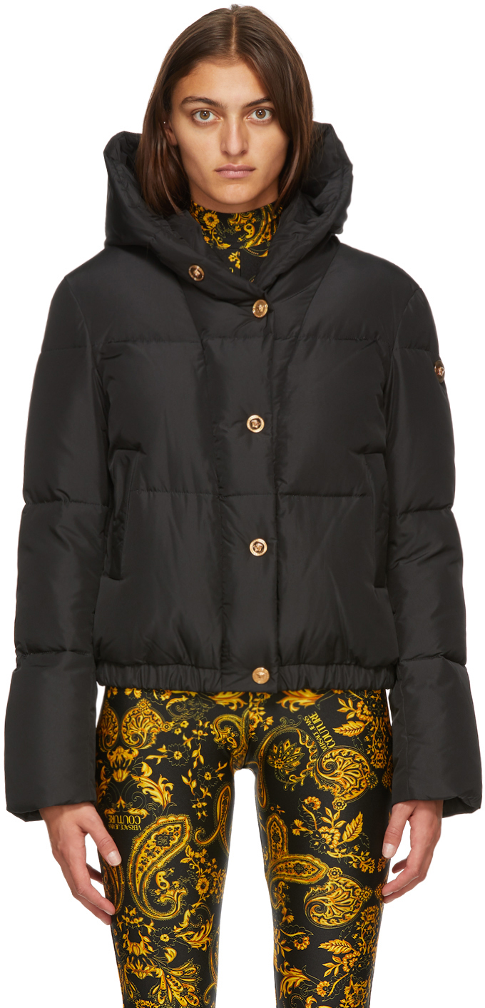 Versace: Black Down Hooded Puffer Jacket | SSENSE