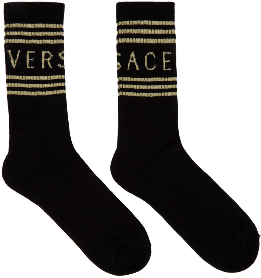 Versace: Black & Gold Logo Socks | SSENSE