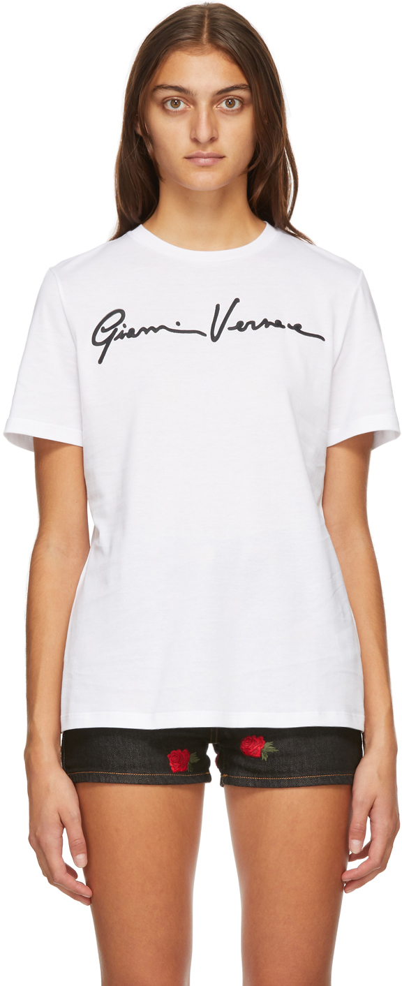 Versace: White & Black Signature Logo T-Shirt | SSENSE