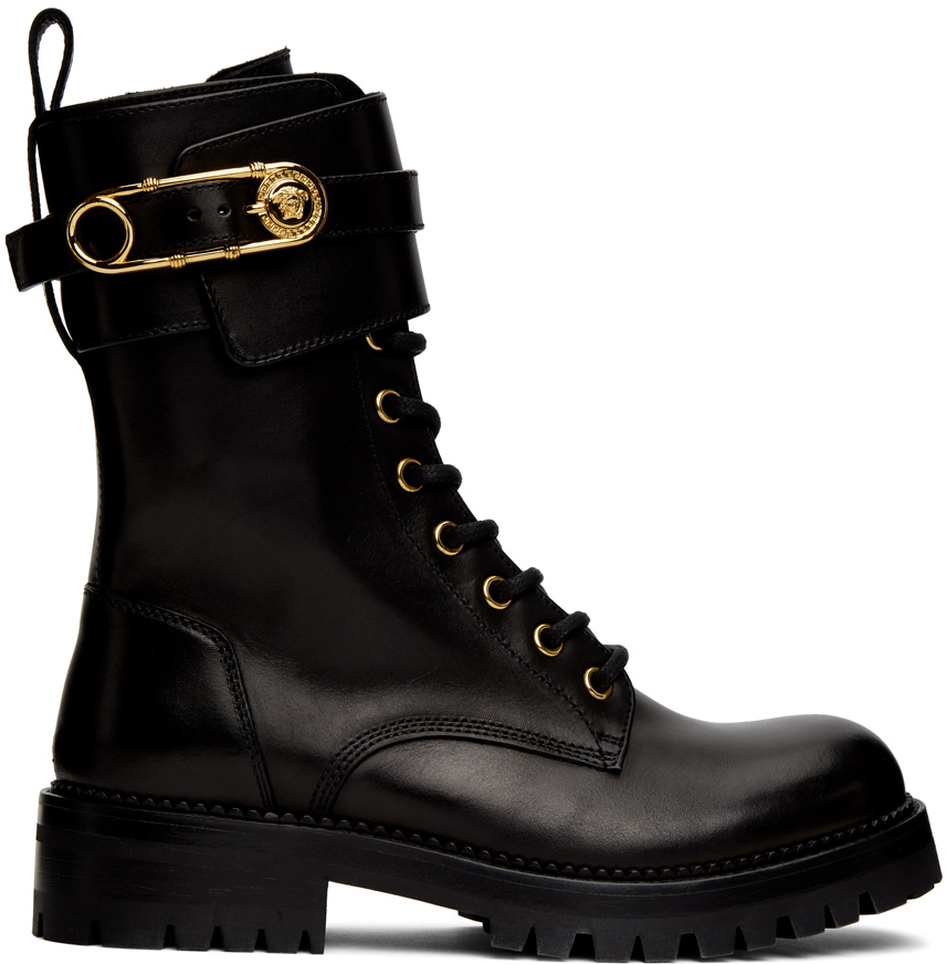 Versace: Black Medusa Safety Pin Boots | SSENSE