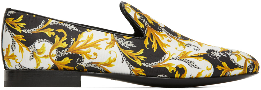 white and gold versace loafers