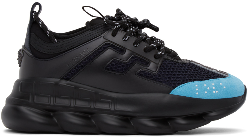 Versace: Black & Blue Chain Reaction Sneakers | SSENSE Canada