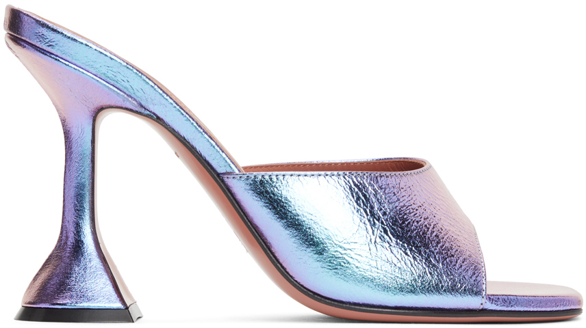 Amina Muaddi: Purple Iridescent Caroline Slipper Heels | SSENSE