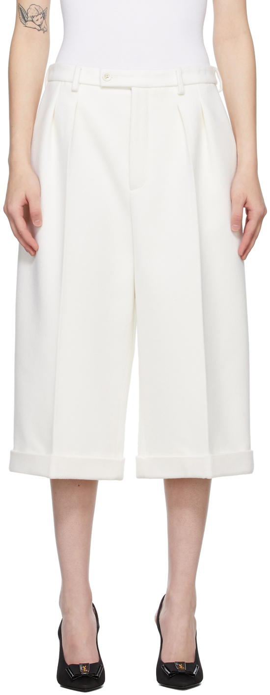 White Flannel Wool Cashmere Bermuda Trousers by Saint Laurent | SSENSE UK