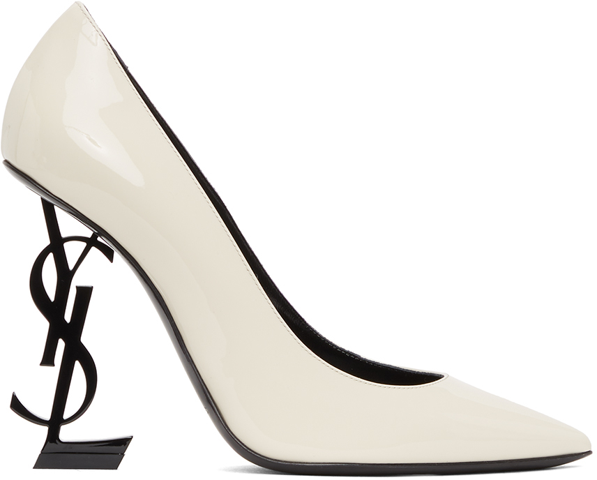 Saint Laurent: White & Black Patent Opyum Heels | SSENSE UK