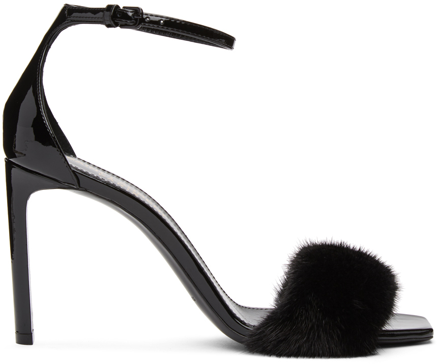 Saint Laurent: Black Mink Bea 90 Sandals | SSENSE Canada