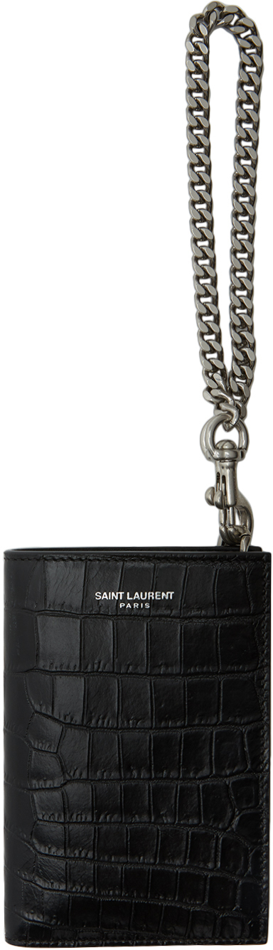 Saint Laurent: Black Croc Logo Chain Wallet | SSENSE