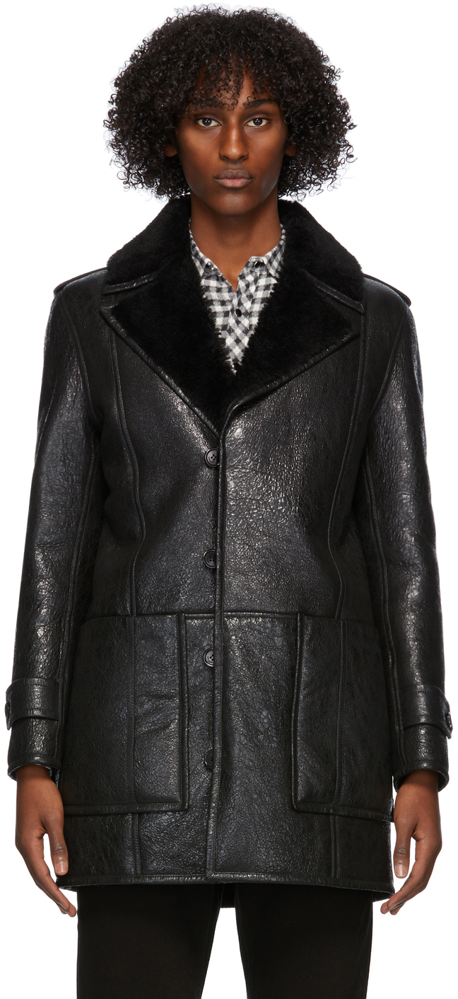 Saint Laurent Black Shearling Oversize Coat 202418M179190