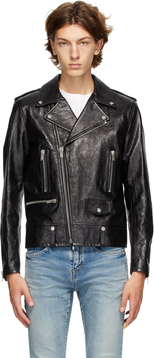 Saint Laurent Black Leather Classic Biker Jacket 202418M181164