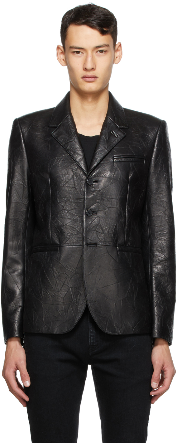Saint Laurent Black Leather Blazer 202418M181167
