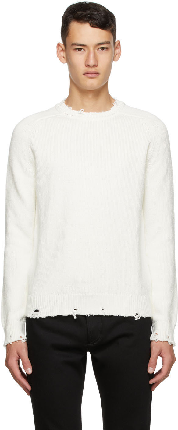 white distressed sweater