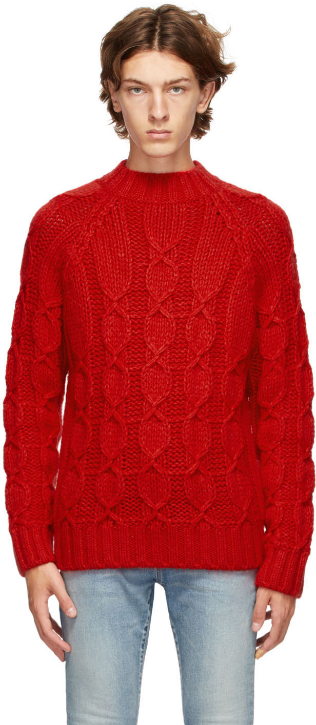 cable knit red sweater