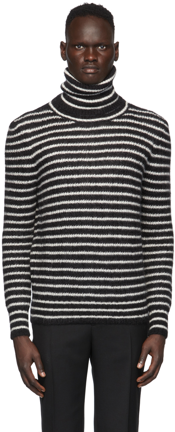 Saint Laurent: Black u0026 Off-White Loose Fit Turtleneck | SSENSE