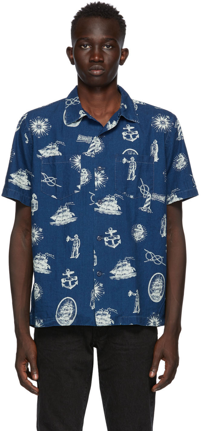 RRL: Indigo Aloha Camp Shirt | SSENSE Canada