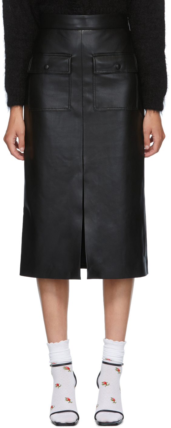 MSGM Black Faux-Leather Pocket Skirt
