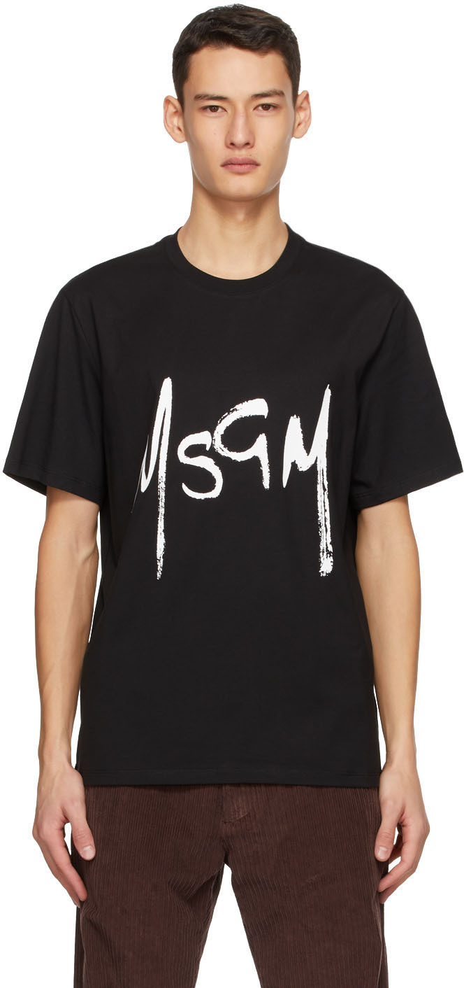 MSGM Black New Brush Strokes Logo T-Shirt