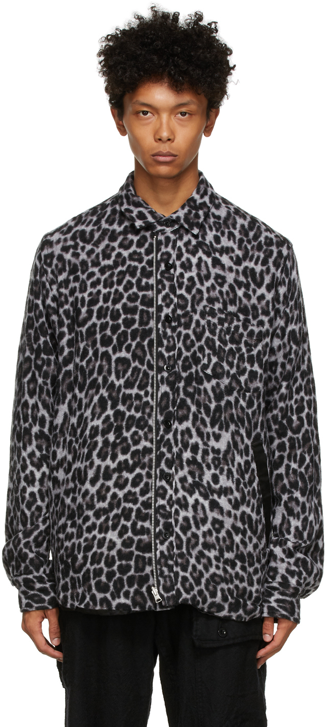 sacai: Black & Grey Wool Leopard Shirt | SSENSE