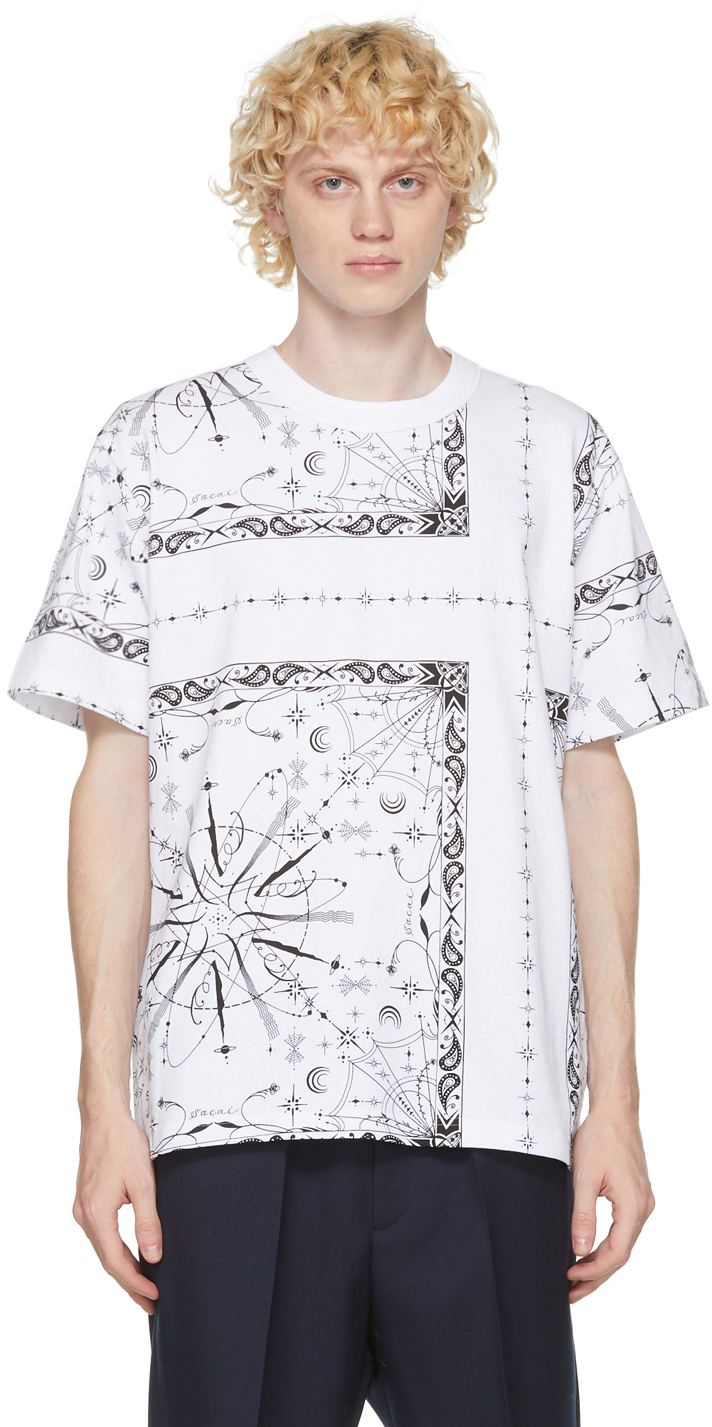 White Dr. Woo Edition Bandana T-Shirt by Sacai on Sale