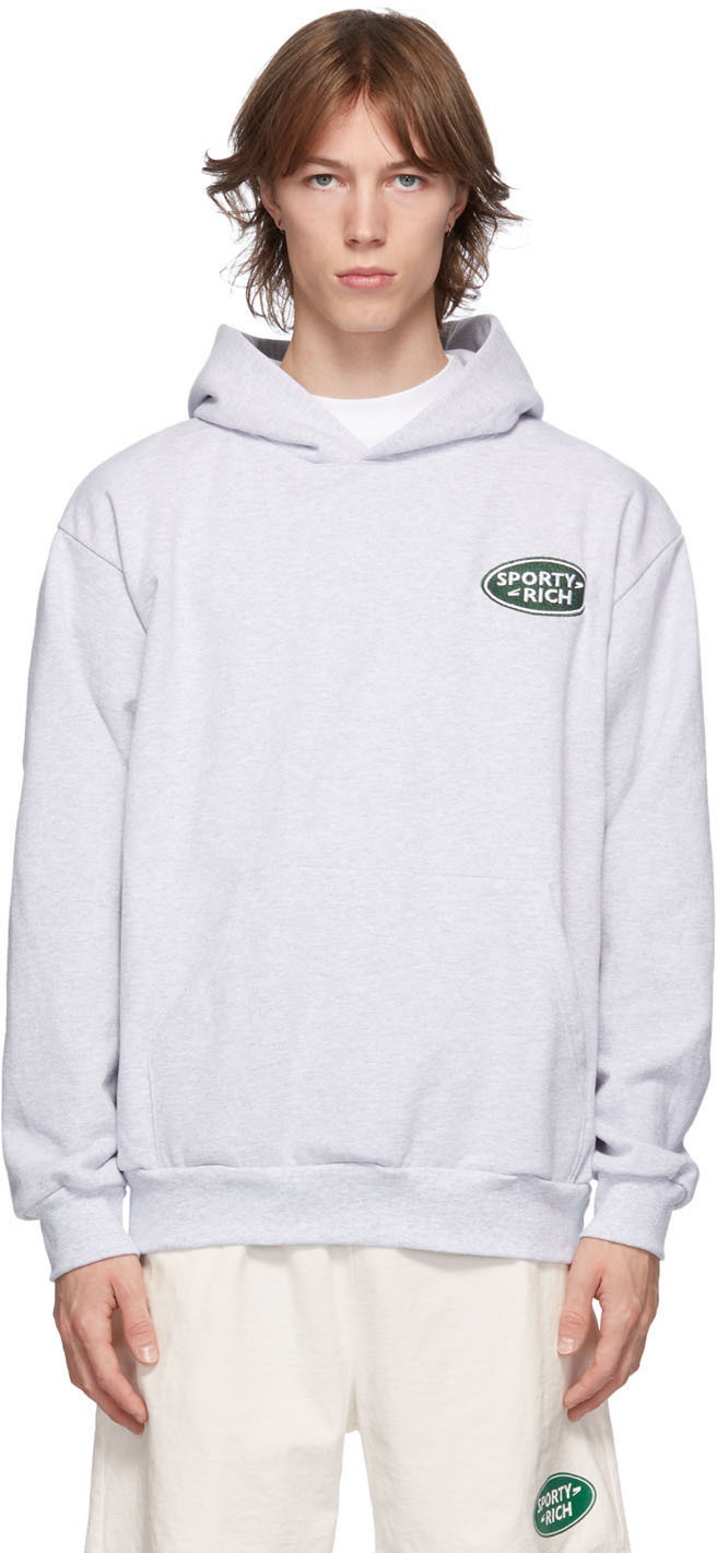 Sporty & Rich Grey Land Rover Edition Logo Patch Hoodie SSENSE