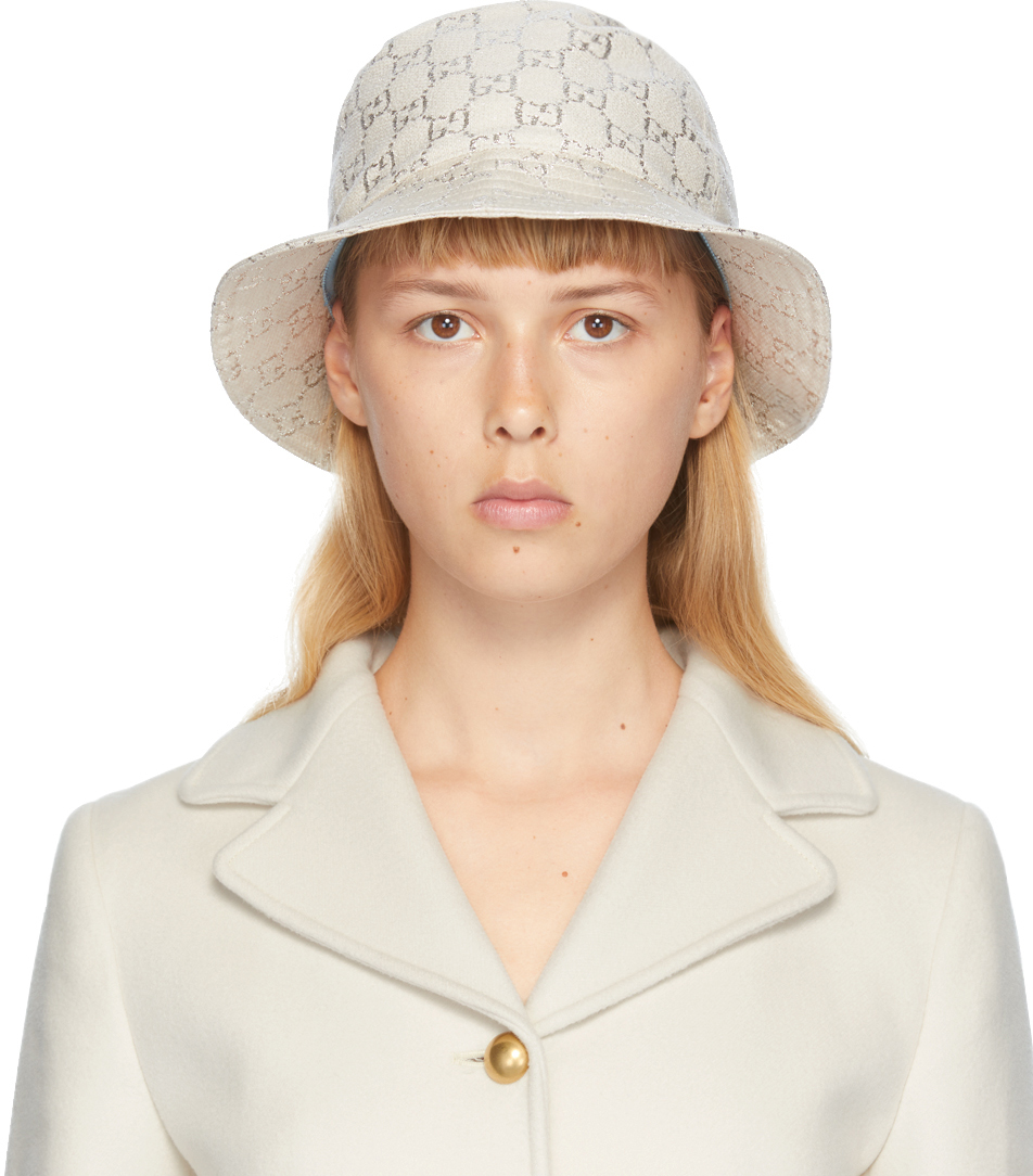 Gucci: White Lamé GG Bucket Hat | SSENSE