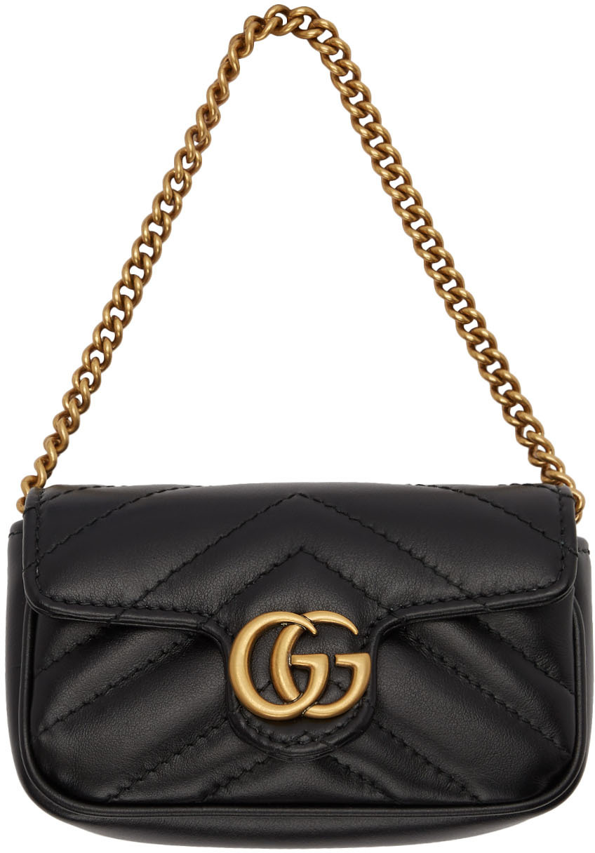 Gucci: Black GG Marmont Coin Case Bag 