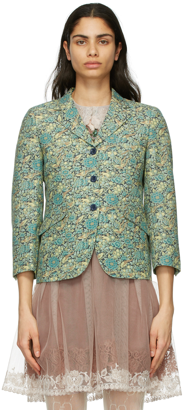 Gucci Green Liberty London Edition Wool Floral Blazer 202451F057540