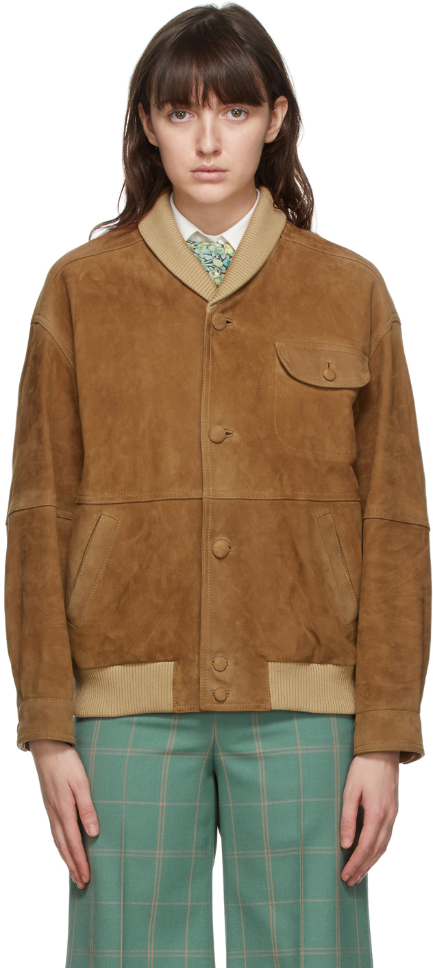 Gucci Brown Suede Oversized Bomber Jacket 202451F064550