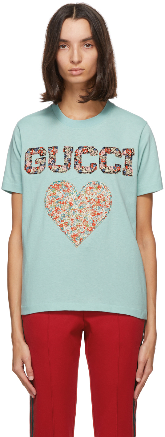 Gucci: Blue Liberty London Edition Heart T-Shirt | SSENSE