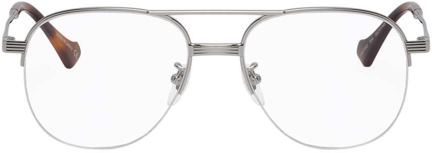Gucci: Silver Aviator Glasses | SSENSE