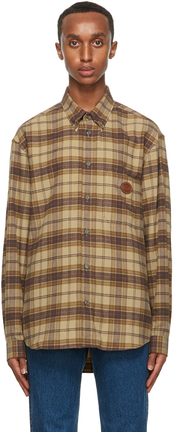 Brown \u0026 Khaki Check Flannel Shirt by 