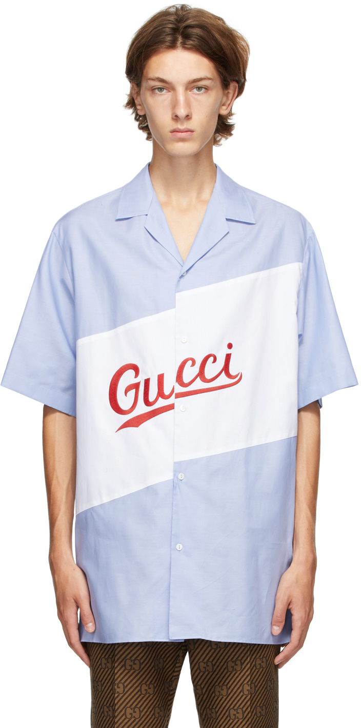 Gucci: Blue Oversized Bowling Shirt 
