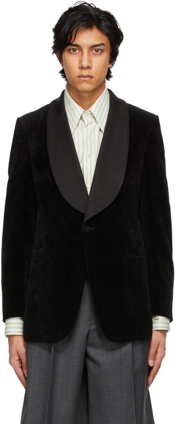 Gucci Black Velvet Contrast Collar Blazer 202451M195047