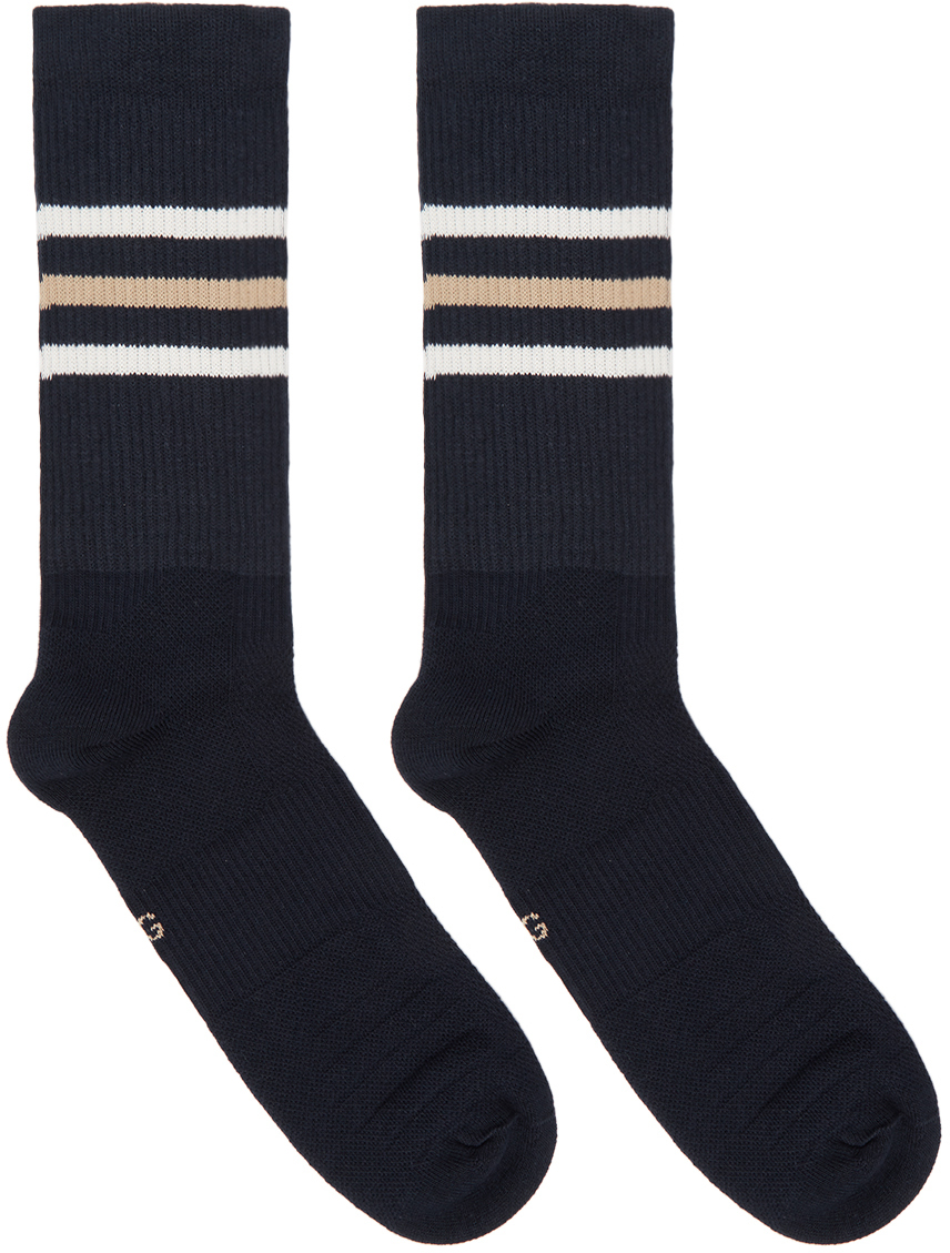 Gucci Navy & Beige Striped GG Socks SSENSE