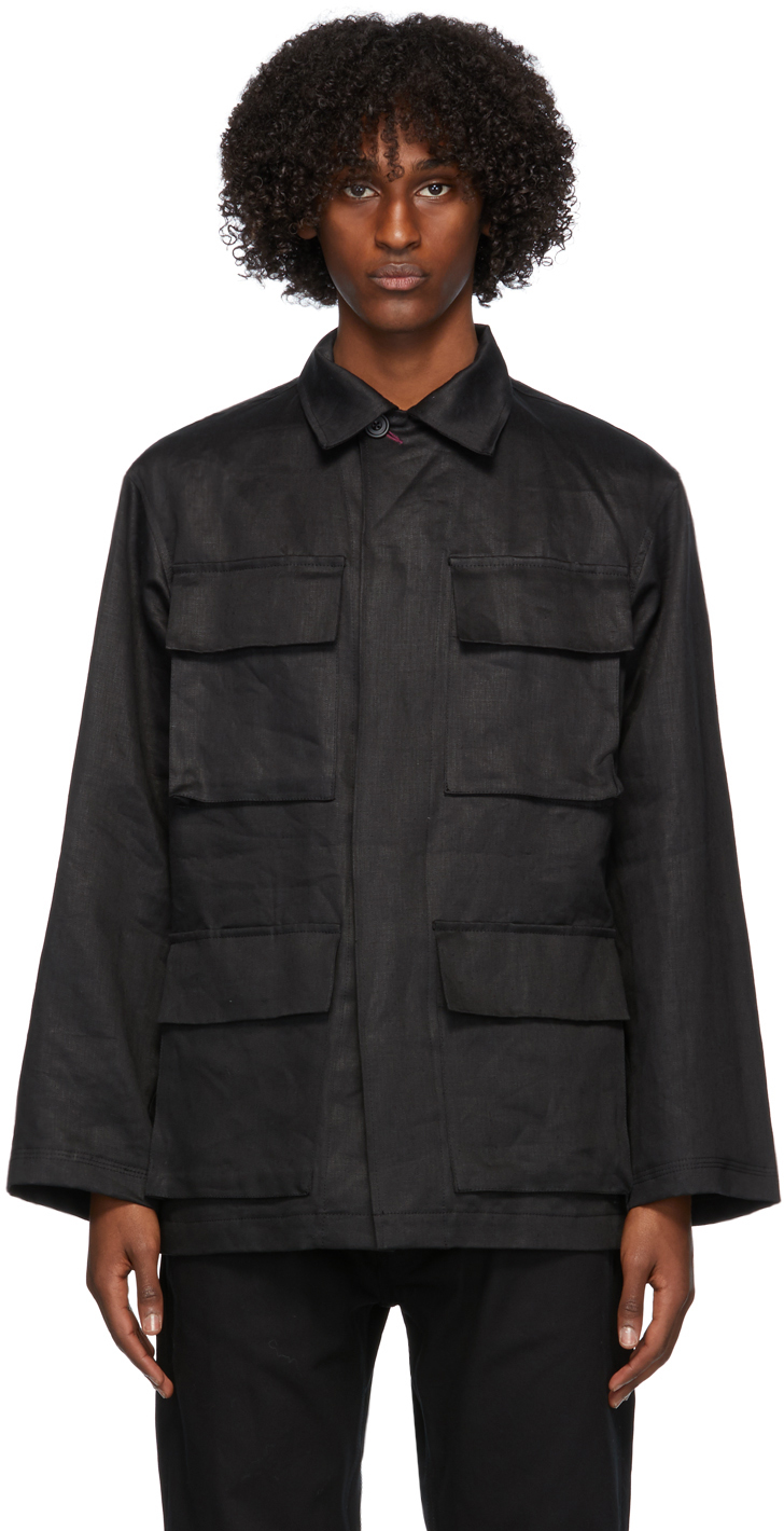 3MAN: Black Linen Field Jacket | SSENSE