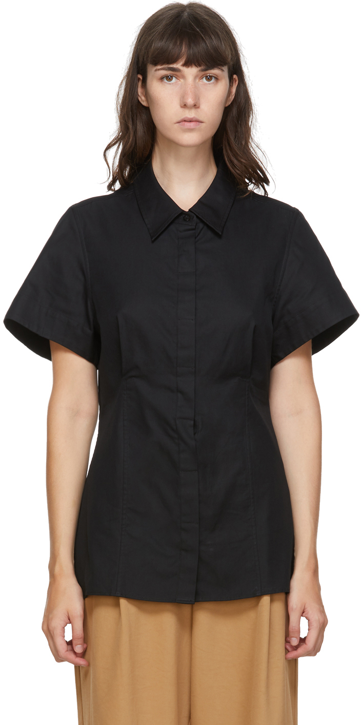 Black Cotton Short Sleeve Shirt by Esse Studios on Sale