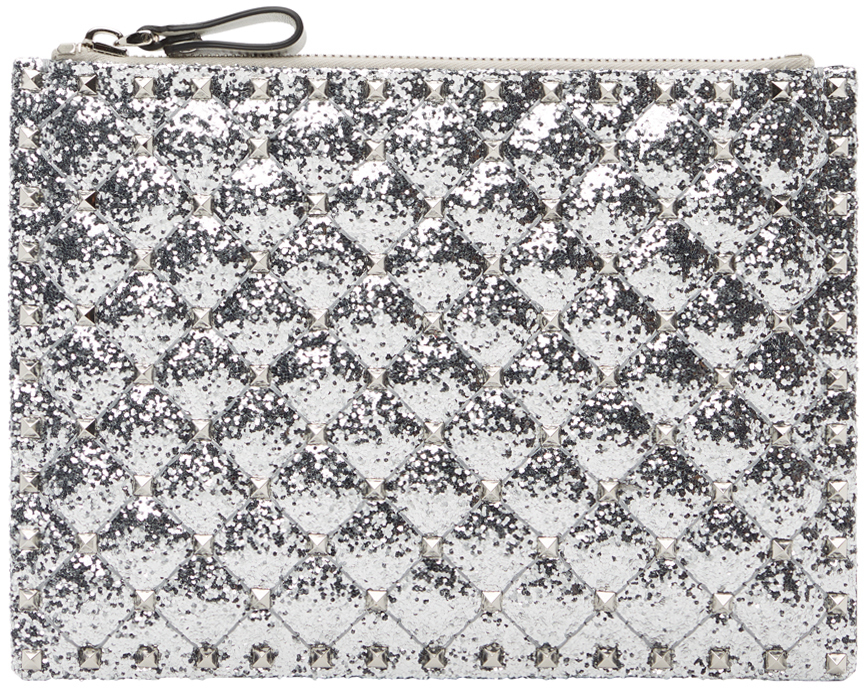 silver valentino clutch