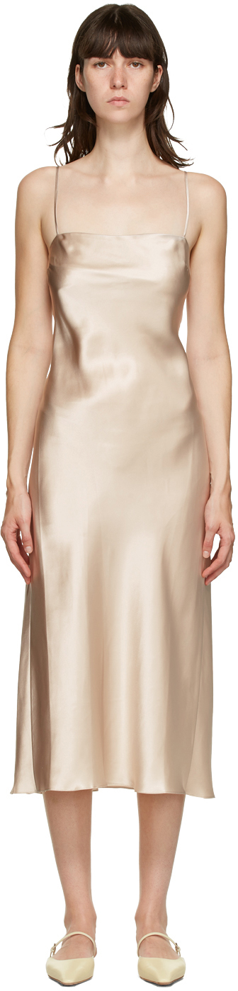 Le Kasha: Beige Silk Hotan Mid-Length Dress | SSENSE Canada