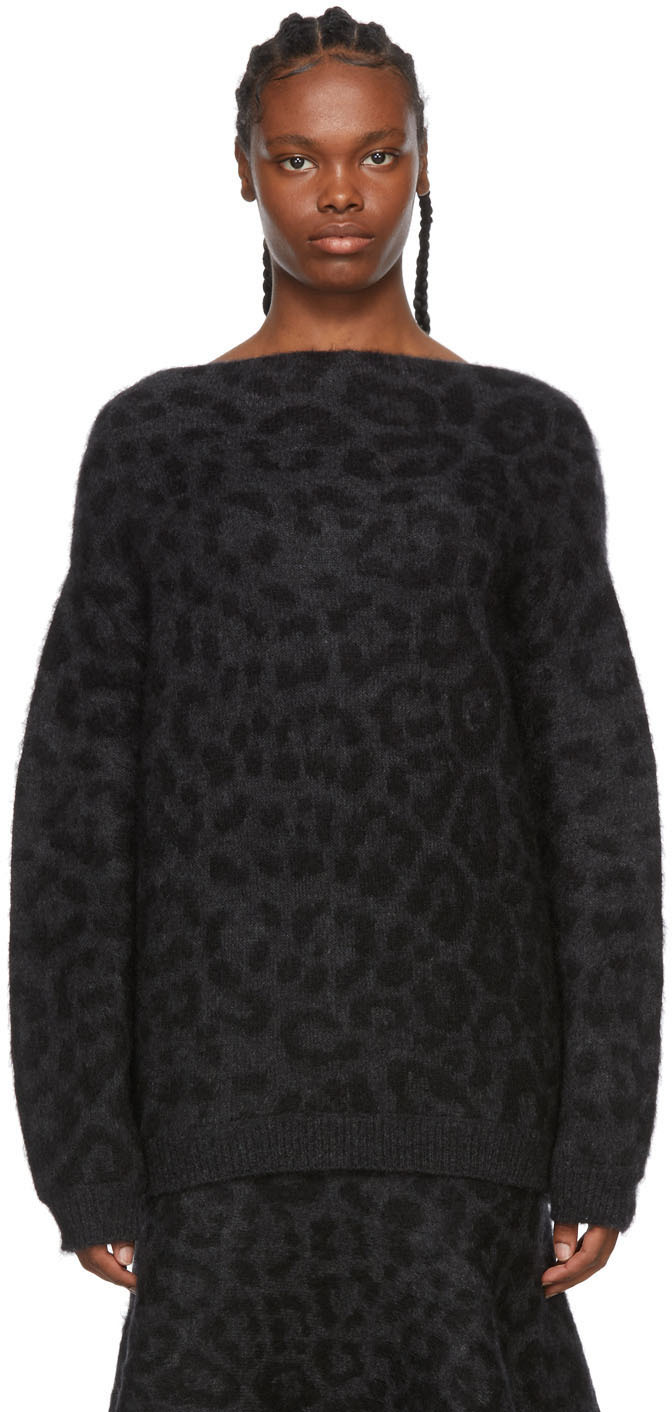 Grey Mohair Leopard Sweater | SSENSE Canada