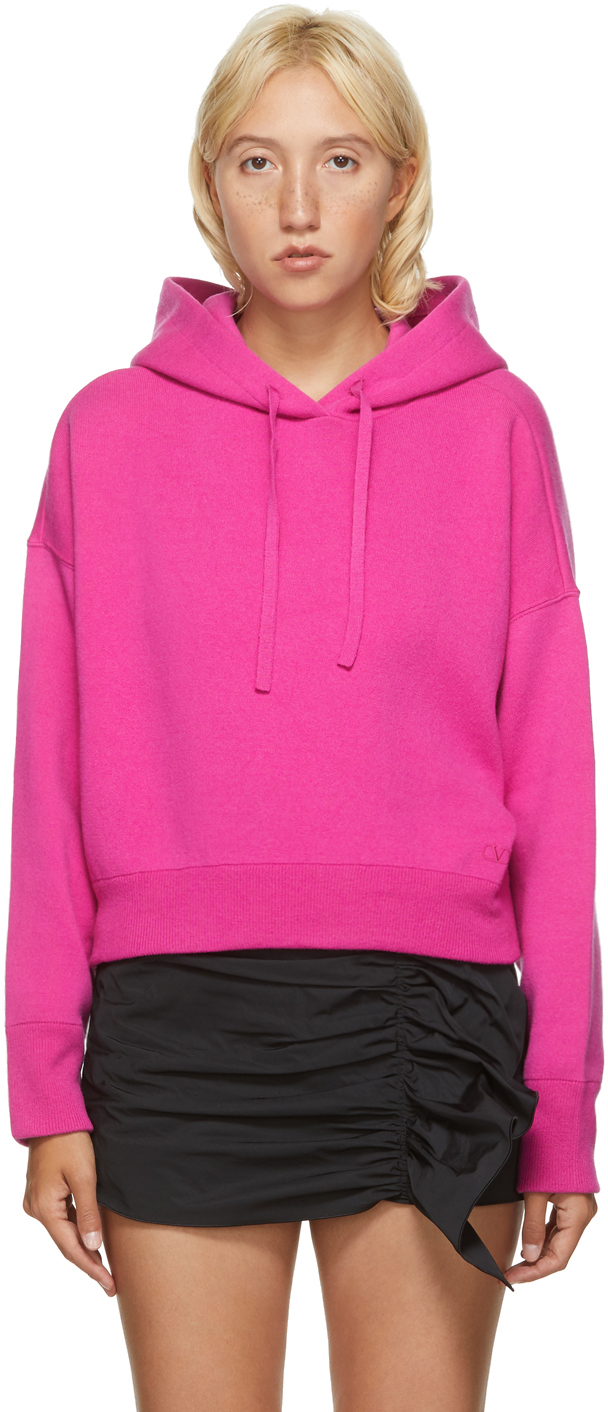 Valentino: Pink Wool & Cashmere Crop Hoodie | SSENSE
