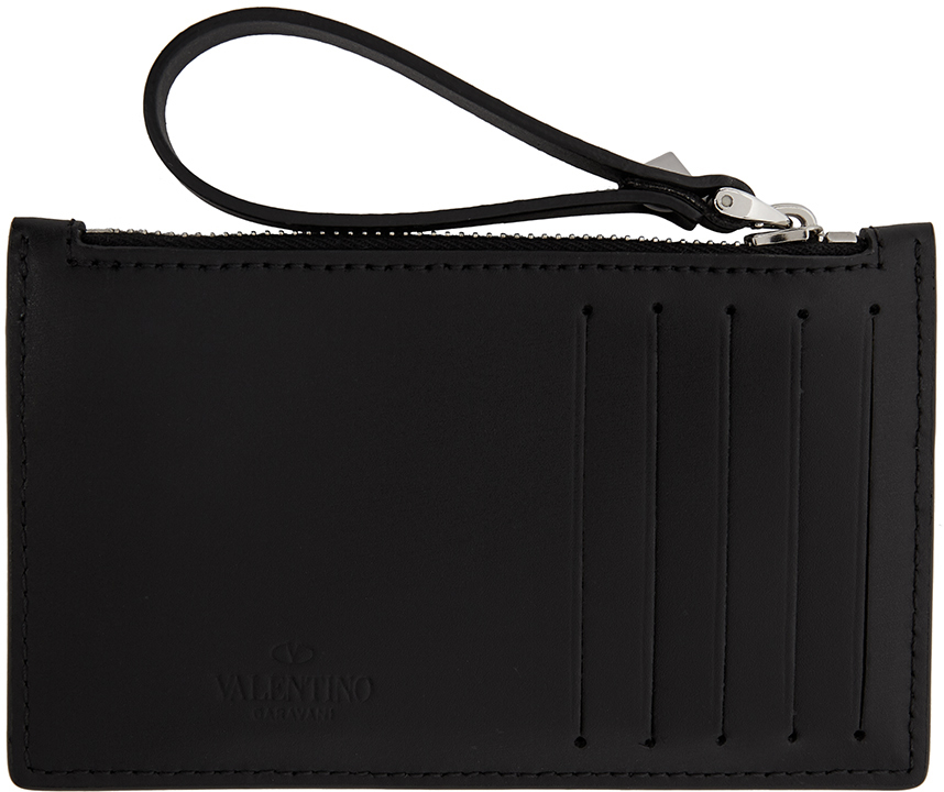 Valentino Black Valentino Garavani 'VLTN' Zip Card Holder SSENSE