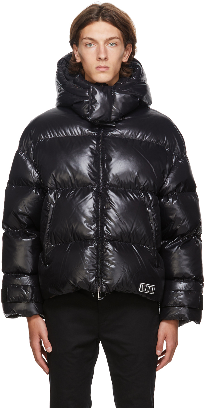 Black Down 'VLTN' Hooded Coat