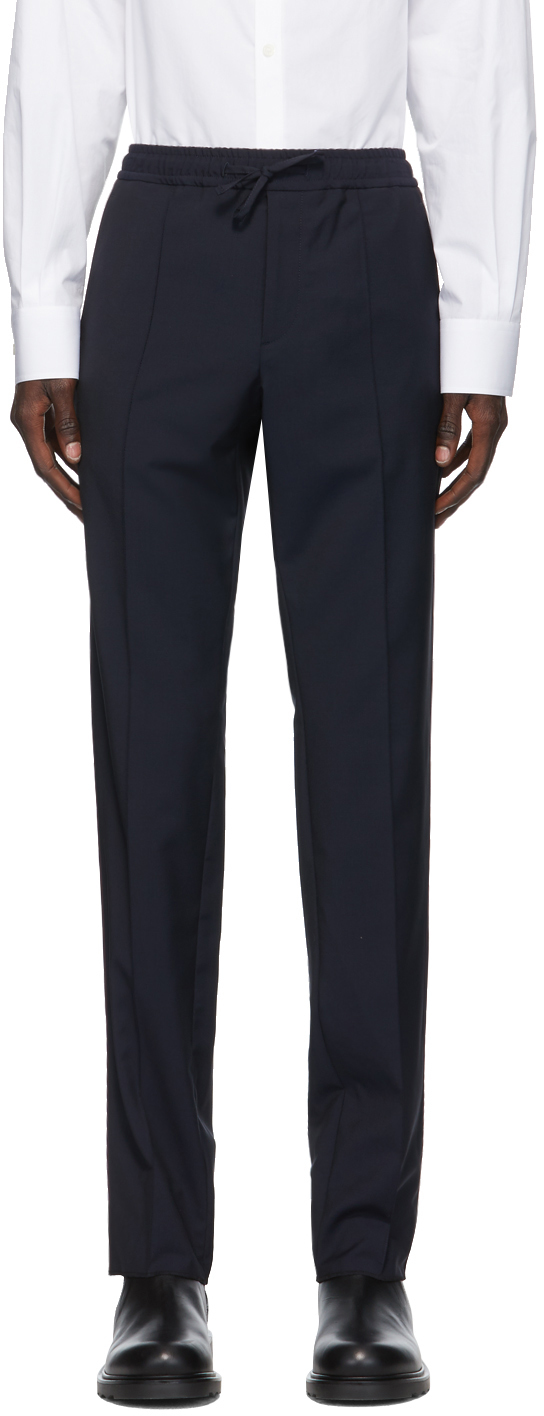 Navy Mohair Piping Trousers by Valentino on Sale
